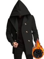 Men's Casual Sport Windbreaker, Hooded Mid-Length Jacket, Fashionable Casual Style with Lining and Extra Thickness, Suitable for Outdoor Leisure and Sports - Black