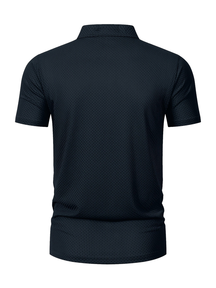 BOSTON Letter Print, Western Men'S Top Summer Casual Contrast Lapel Button Short Sleeve Men'S Polo Shirt Premium Solid Jacquard Lapel T-Shirt Essential for Golf And Polo Attire Indoor Gatherings And Outdoor Activities Spring Summer Autumn Winter - Navy blue color