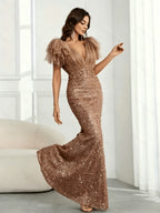 Elegant and Stylish Dresses, Women's Long Dresses, Party Dresses, 2, Women's Evening Gowns, Hostess Performance Dresses, Bridesmaid Dresses, Prom Evening Gowns, Concert Performance Dresses, Award Ceremony Dresses, Fashion Dresses - Rose Brown
