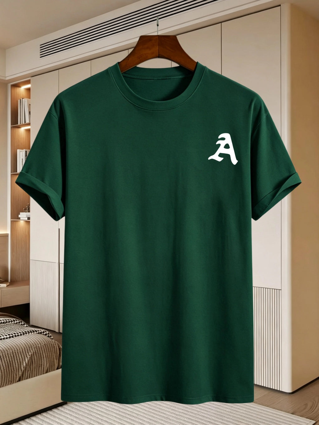 180G, 100%. Men'S Regular Fit Short Sleeve T-Shirt, Print with Location Design, High Fit Rate, All-Season Versatile - Dark Green