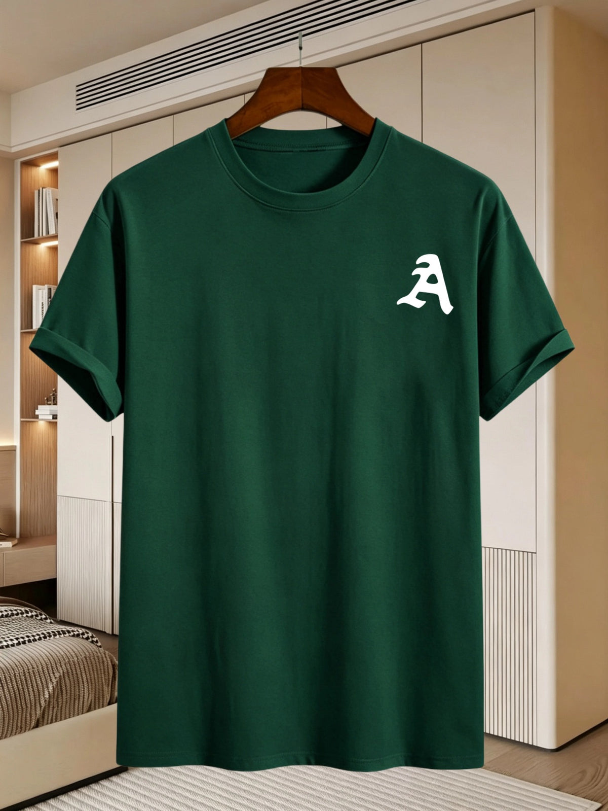 180G, 100%. Men'S Regular Fit Short Sleeve T-Shirt, Print with Location Design, High Fit Rate, All-Season Versatile - Dark Green