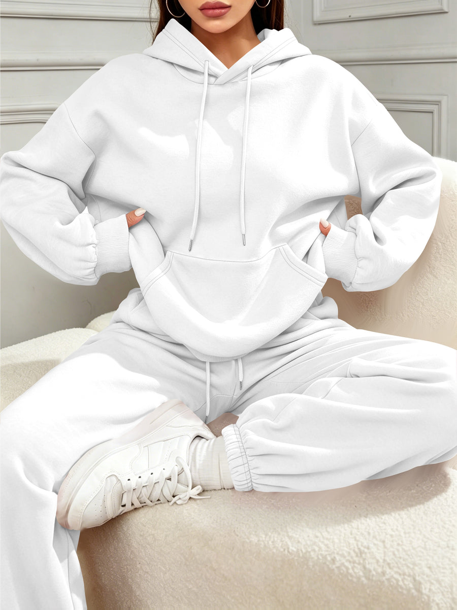 Halloween New Cross-Border Fashion Casual Vacation Set for Women, Autumn/Winter Sweatshirt And Sweatpants with Pockets, Women'S Foreign Trade Fashion, Autumn/Winter Essential Women'S Easy Sweatshirt Set, Pullover - White