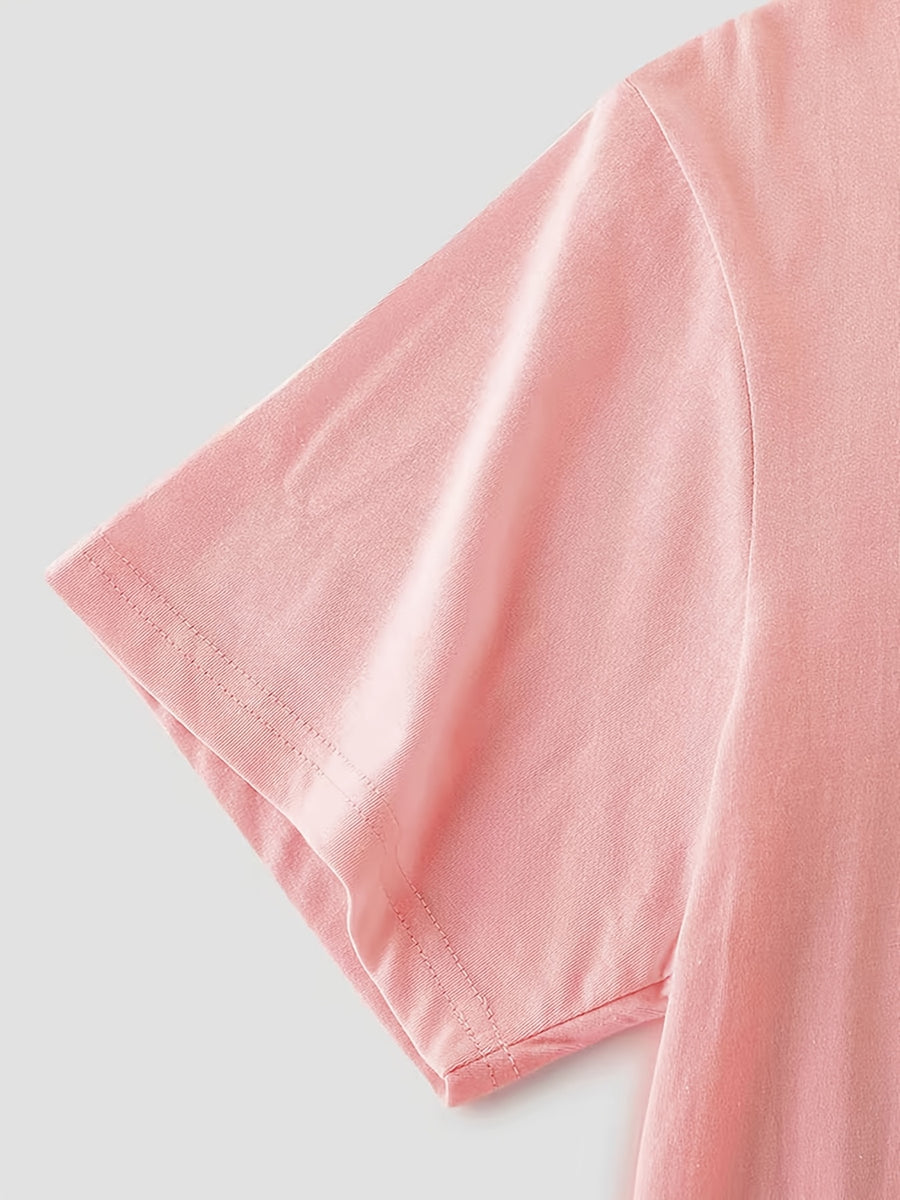 Letter Print Short Sleeve Round Neck Athletic T-Shirt Women'S Top - Pink Color