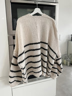 Autumn Winter Loose Lazy Style Soft Muted Contrast Black White Striped Casual Women'S Cardigan Coat - Mixed colors