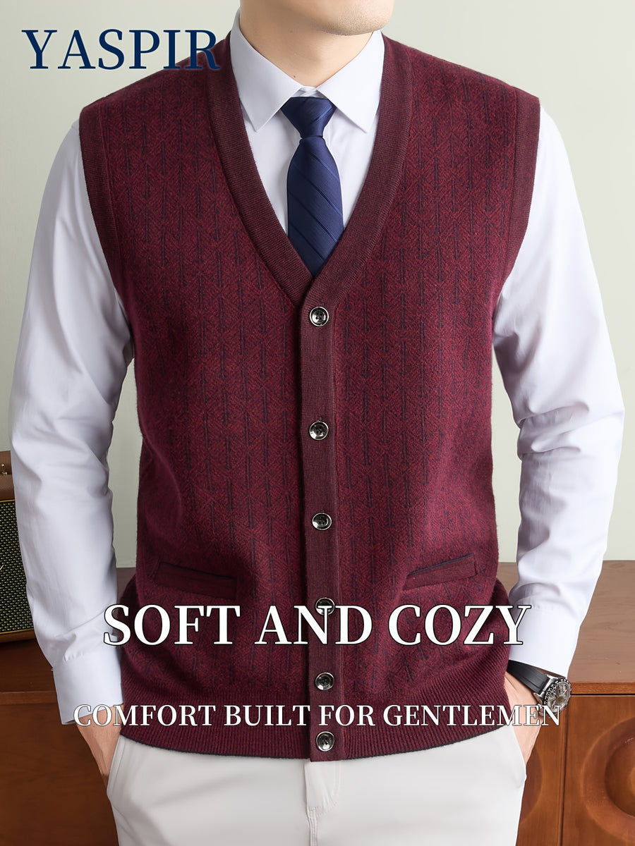 Men'S Fall Winter Knit Cardigan Vest with Pockets, Old Money Style, Soft Warm Cold-Resistant, Ideal for Daily Casual, Outdoor Activities & Casual Layering, Perfect Gift for Father And Husband - Burgundy