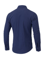 Men'S Fashion Top, Long Sleeve Gualabera Shirt with Pleated Front, Casual Shirt for Vacation, All-Season Casual Style - Navy Color