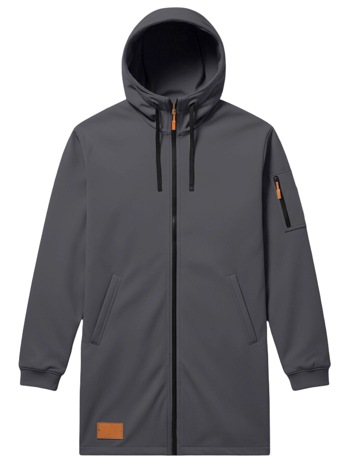 Men's Full-Zip Hooded Jacket with Mountain Print & Arm Zipper Pocket - Oversized Loose Fit Winter Coat, Hooded Streetwear Outerwear Suitable for, Urban Style, Machine Washable Warm Jacket - Dark Gray