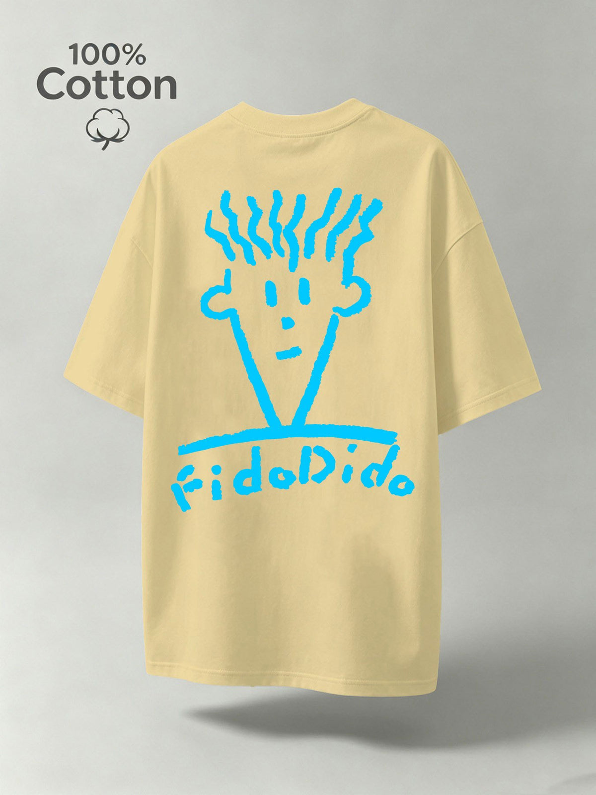 Summer Pure Cotton FidoDido Casual Doodle Graffiti Style Print Men's Short-Sleeve T-Shirt, Moisture-Wicking and Sweat-Absorbent, Comfortable for Casual Wear, Street Style, Outdoor Sports, and Fitness - Apricot