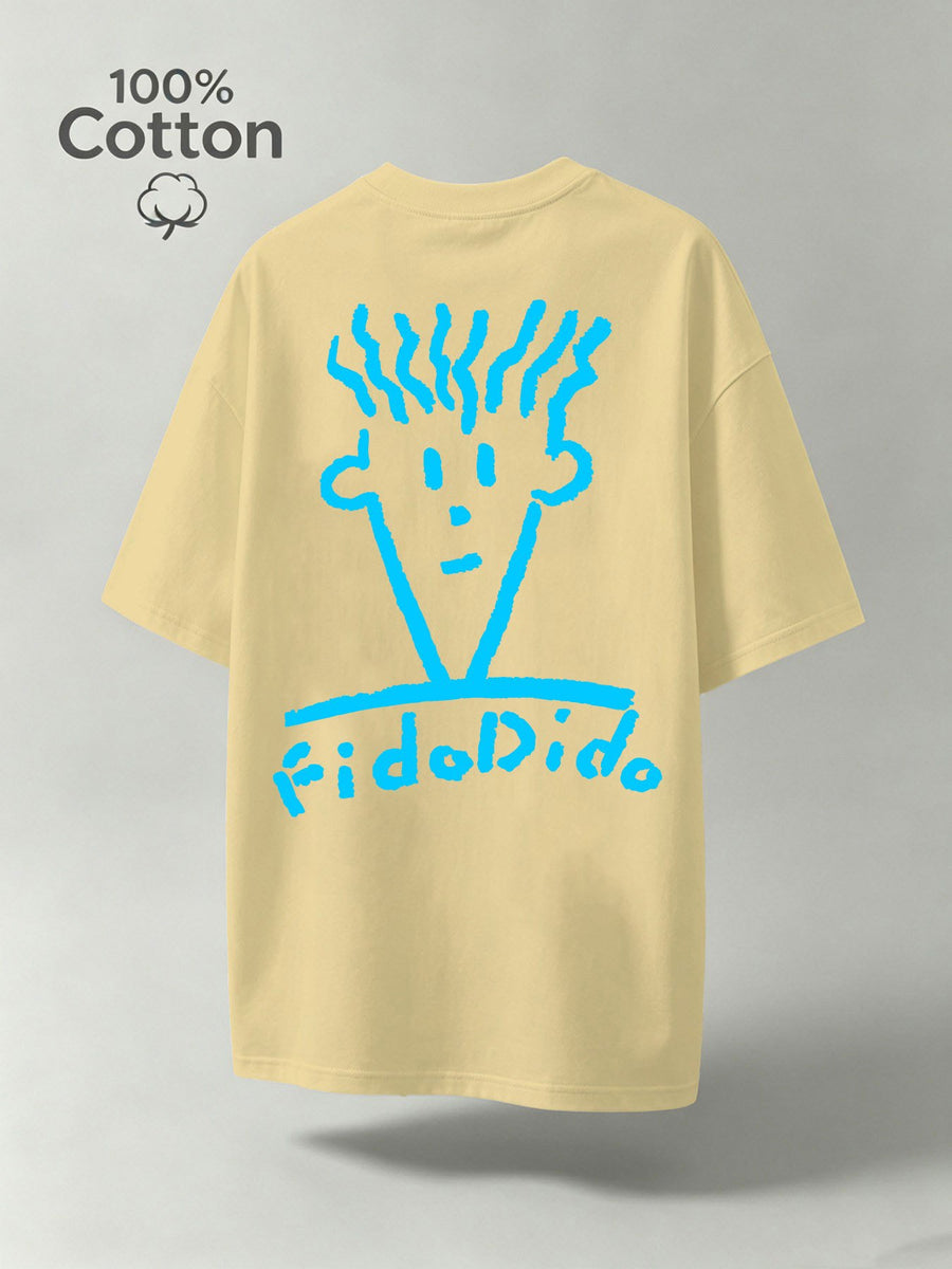 Summer Pure Cotton FidoDido Casual Doodle Graffiti Style Print Men's Short-Sleeve T-Shirt, Moisture-Wicking and Sweat-Absorbent, Comfortable for Casual Wear, Street Style, Outdoor Sports, and Fitness - Apricot