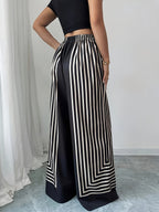 Elegant Striped Black And White Contrasting Straight-Leg Women'S Pants ( Not Included) - Nian Nian - Black And White