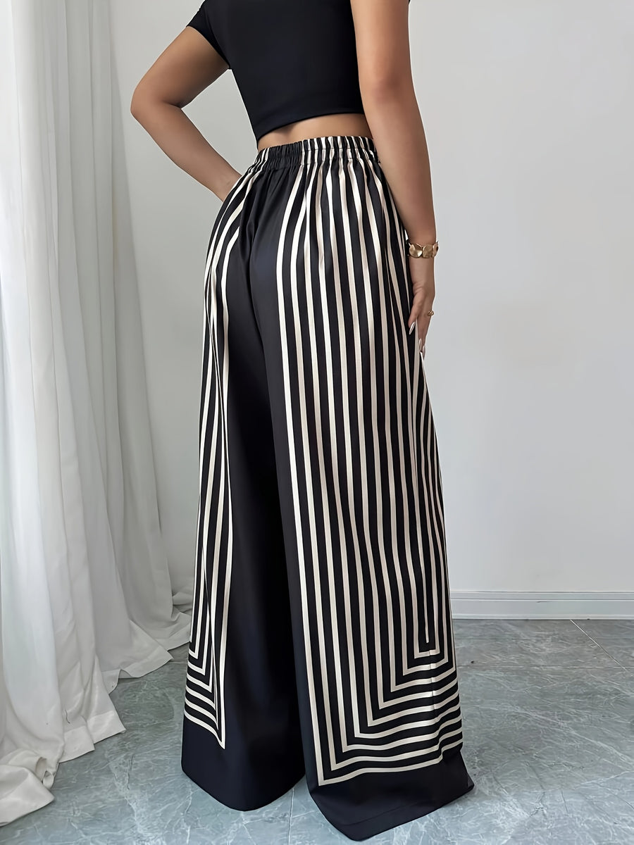 Elegant Striped Black And White Contrasting Straight-Leg Women'S Pants ( Not Included) - Nian Nian - Black And White