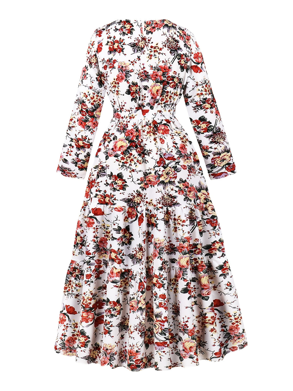Elegant Long Floral Print Dress with Waist Cincher - Perfect for Parties, Spring/Fall, Adult, Floral Print Dress | Floral Pattern Dress | Cinched Waist Design - Multicolor