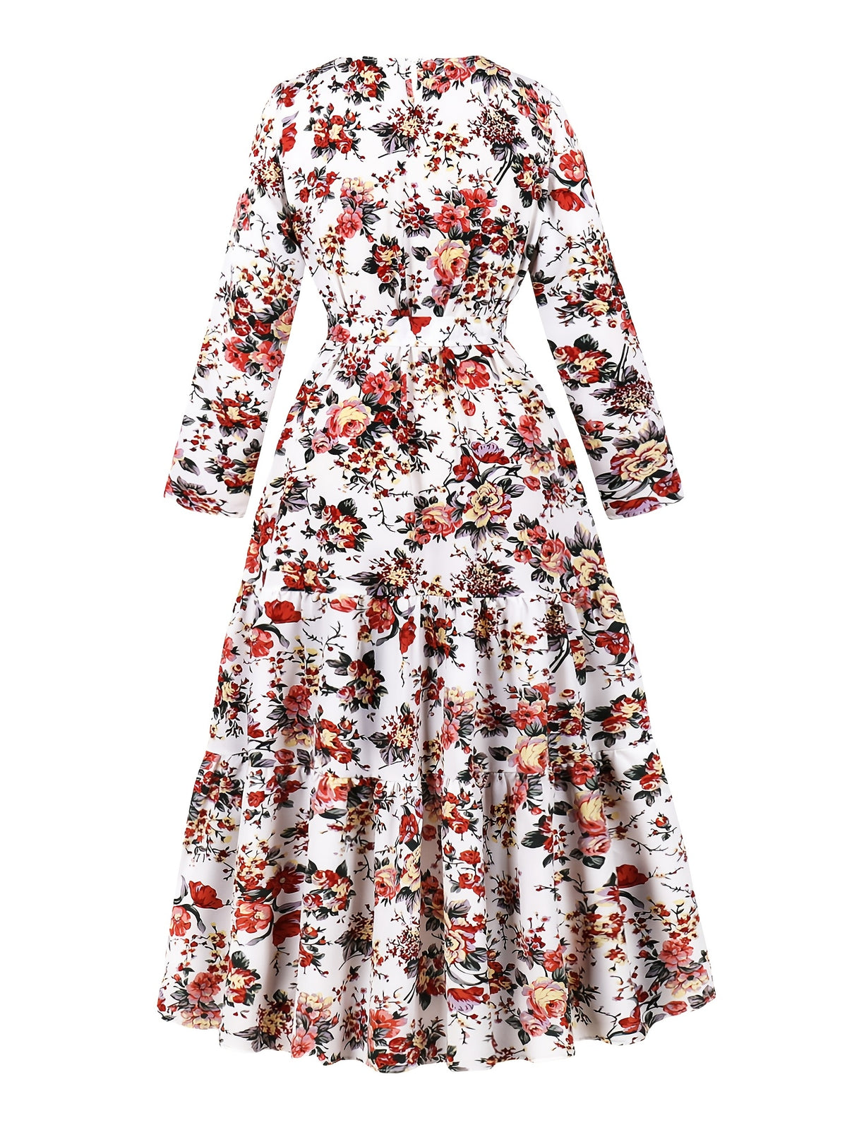 Elegant Long Floral Print Dress with Waist Cincher - Perfect for Parties, Spring/Fall, Adult, Floral Print Dress | Floral Pattern Dress | Cinched Waist Design - Multicolor