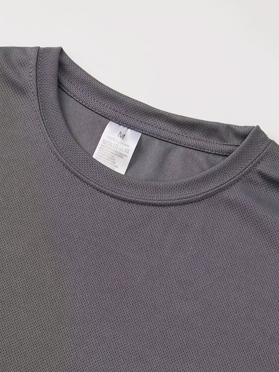 Handwritten Style Letter A Print T-Shirt, Minimalist Line Short Sleeve - Grey