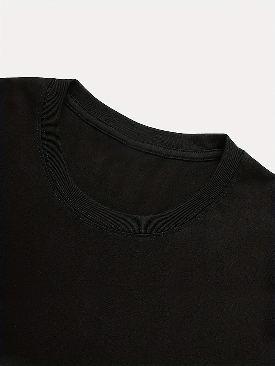 Graphic Print T-shirt, Short Sleeve Crew Neck Casual Top for Summer & Spring, Women's Clothing - Black