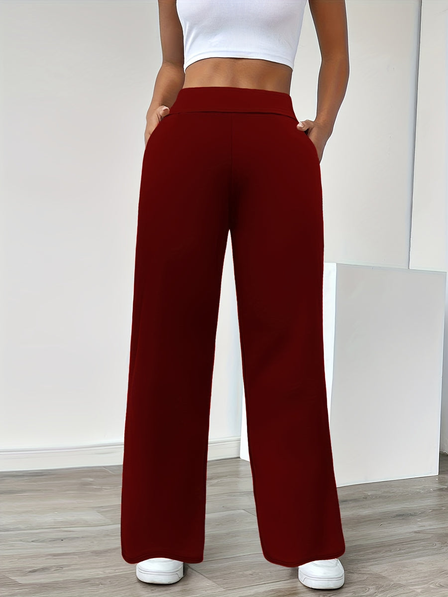 In-Stock Versatile Solid Color Stretch Straight-Leg Trousers - Burgundy