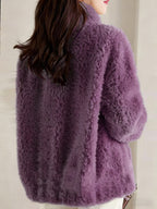 Solid Color Zipper Plush Jacket - Purple