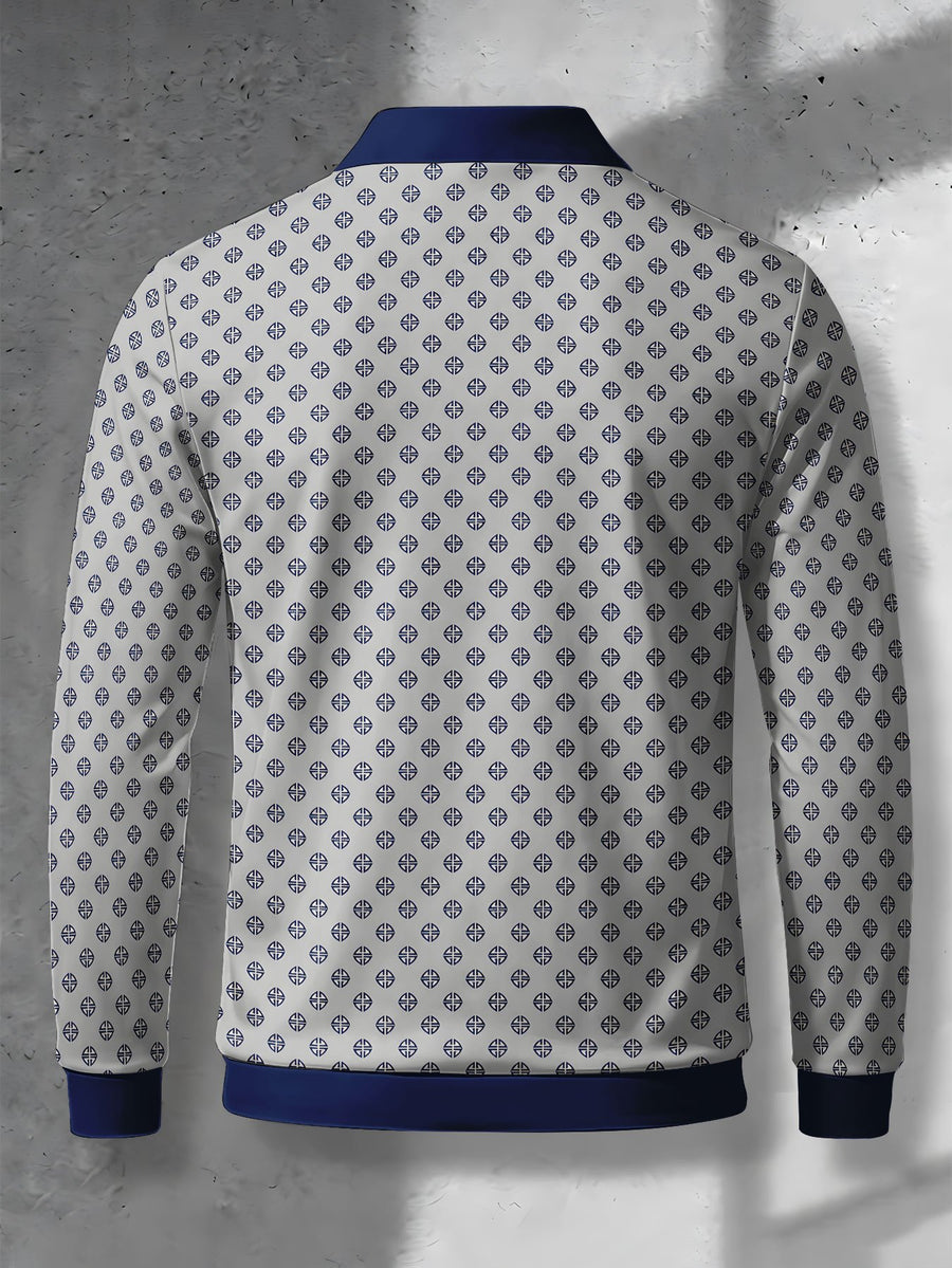 Men's Novelty Fashion Long-Sleeve Top with Fine Starburst Vintage Print, Three-Button Polo Shirt with Access Control Design, Punk Street Style Lapel Top for Daily Commuting and Outings, Surprise Birthday and Holiday Gift for Men - Mixed Color H