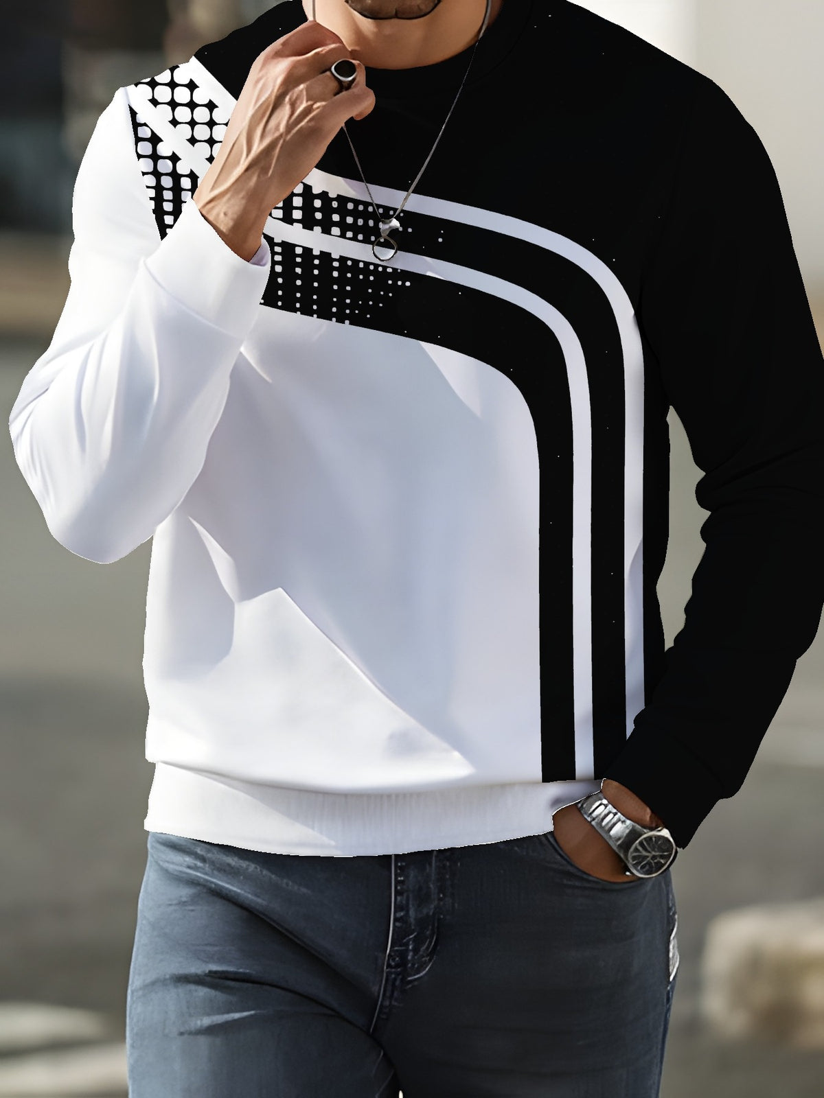 Men's Fashion Streetwear Brand Crew Neck Long Sleeve Sweatshirt, Spring/Autumn Men's Crew Neck Sweatshirt Top, Fall - Mixed colors
