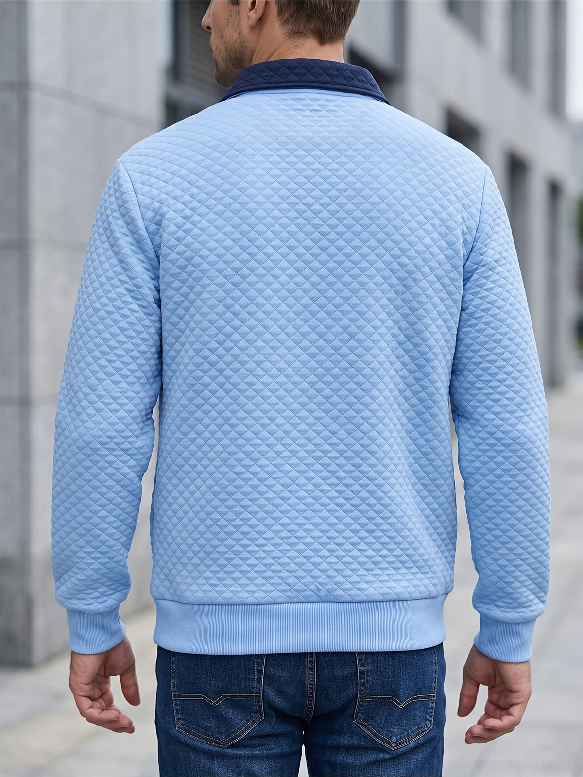 BOWZ Men's Lapel Sweatshirt, Autumn/Winter Men's Half-Zip Polo Sweatshirt, American-Style Henry Shirt Color-Block Sweatshirt, Trendy and Versatile, Warm and Breathable, with Zipper and Pocket Design, Suitable for Outdoor Sports and Casual Home Wear - Sky Blue