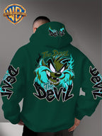 Le Yitong Big Mouth Monster The Devil Flame Print Hoodie, with Sleeve Print Design, Kangaroo Pouch And Drawstring Hood, Suitable for Autumn/Winter Casual Wear And Outdoor Activities - Green