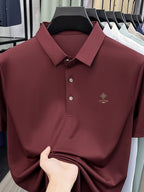 [Villa Le Water OBM] Summer Men'S Lapel Polo Shirt, Fashionable And Versatile Light Luxury Top, Business Casual Breathable Short Sleeve T-Shirt, Suitable for Daily Work Wear - Red