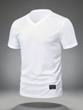 Easy Basic V-Neck Short Sleeve Top for Men, Solid Color Casual Comfortable Skin-Friendly Everyday Versatile T-Shirt, Summer Essential | Solid Color, Quick-Dry, Very Suitable for Outdoor Running And Exercise, Machine Washable - White