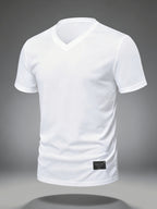 Easy Basic V-Neck Short Sleeve Top for Men, Solid Color Casual Comfortable Skin-Friendly Everyday Versatile T-Shirt, Summer Essential | Solid Color, Quick-Dry, Very Suitable for Outdoor Running And Exercise, Machine Washable - White