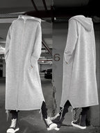 Women's Autumn & Winter Casual Fashion Trendy Long Hoodie Coat: Draping Loose Drawstring Style, Soft Comfy Casual Minimalist Versatile for Daily Use - Grey