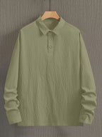 Men's Fashion Long-Sleeve Linen Shirt - Seaside Vacation Casual Top, Button-Up with Half-Open Placket, Lightweight, Loose, and Comfortable, Perfect as a Summer T-Shirt or Gift - Tactical Green