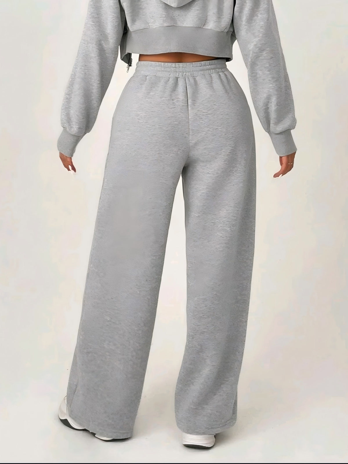 Women'S High-Waist Drawstring Casual Athletic Long Pants - Light Grey