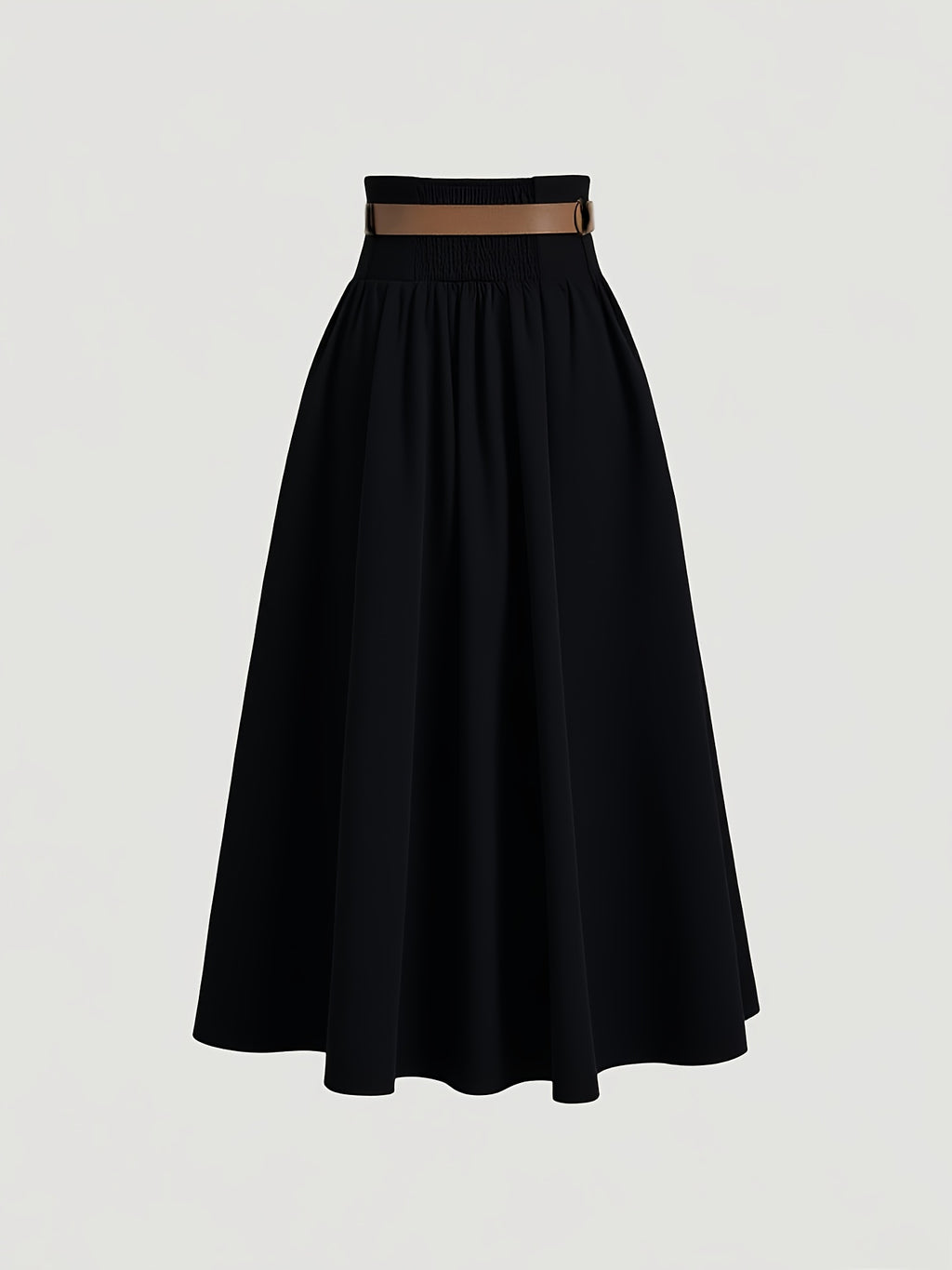 Solid High-Waist Metallic Buckle Skirt with Belt, Fall Winter Skirt, Back-To- Season, Autumn Wedding Guest Dress, Party, Old Money Style, Elegant, Office Workwear Women'S Dress, Brunch, Back-To, Business Casual Women'S Clothing - Black