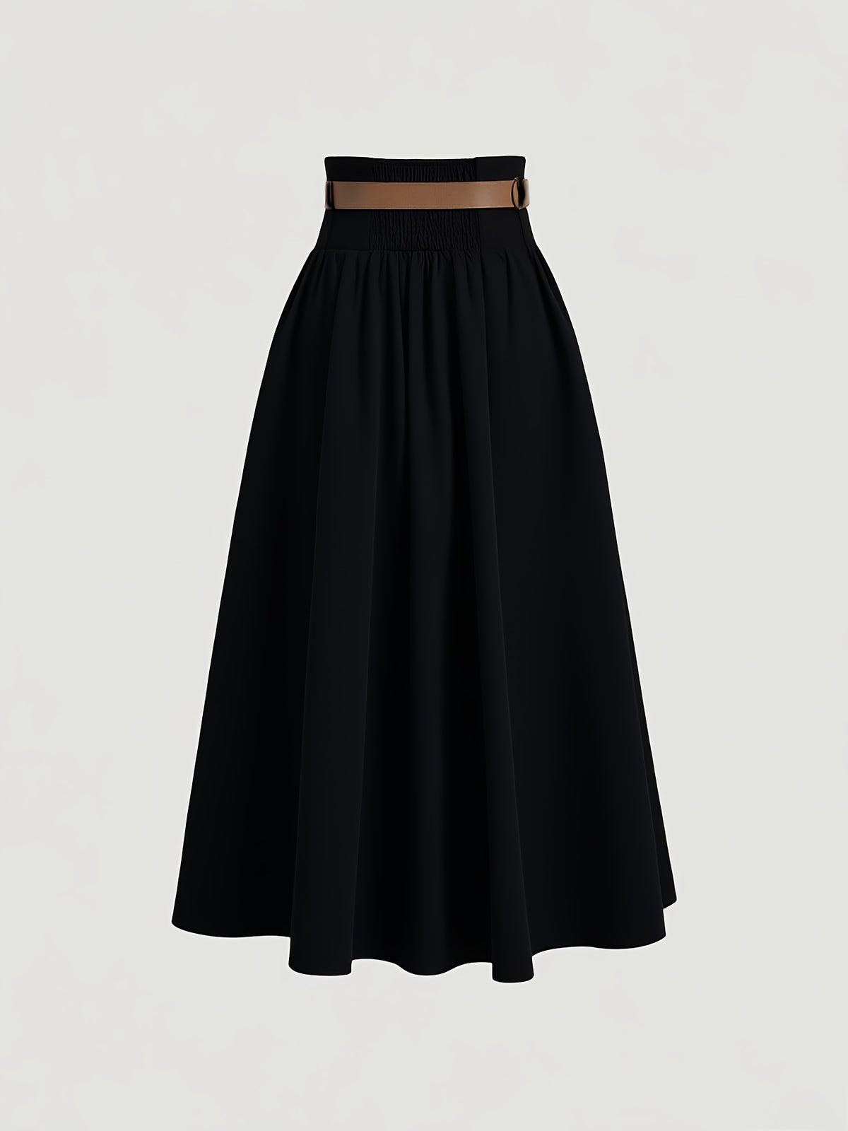 Solid High-Waist Metallic Buckle Skirt with Belt, Fall Winter Skirt, Back-To- Season, Autumn Wedding Guest Dress, Party, Old Money Style, Elegant, Office Workwear Women'S Dress, Brunch, Back-To, Business Casual Women'S Clothing - Black