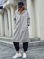 Autumn Zip-Up Long Sleeve Hoodie, Streetwear Daily Casual Zip-Up Pullover - Grey