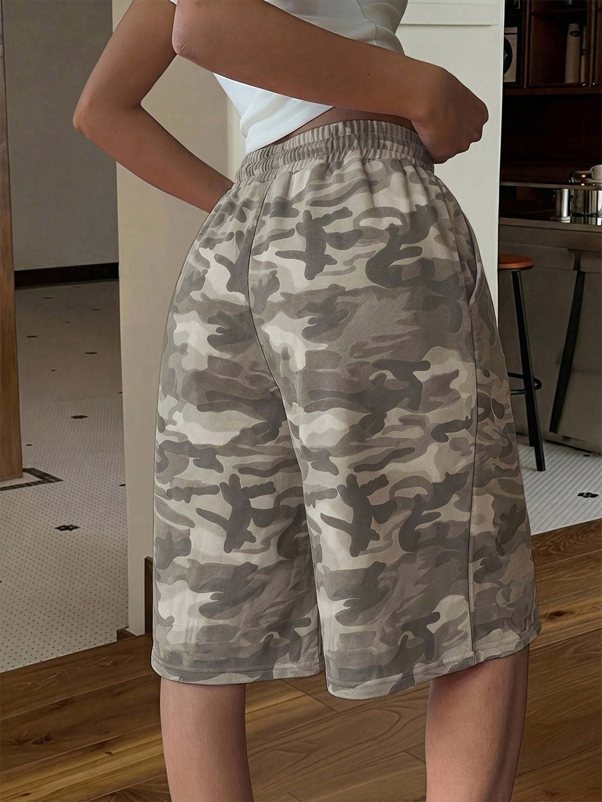 Casual Retro Camouflage Print Street Style Y2K Fashion Wide Leg Bermuda Shorts, Suitable for Daily Wear - Mixed colors