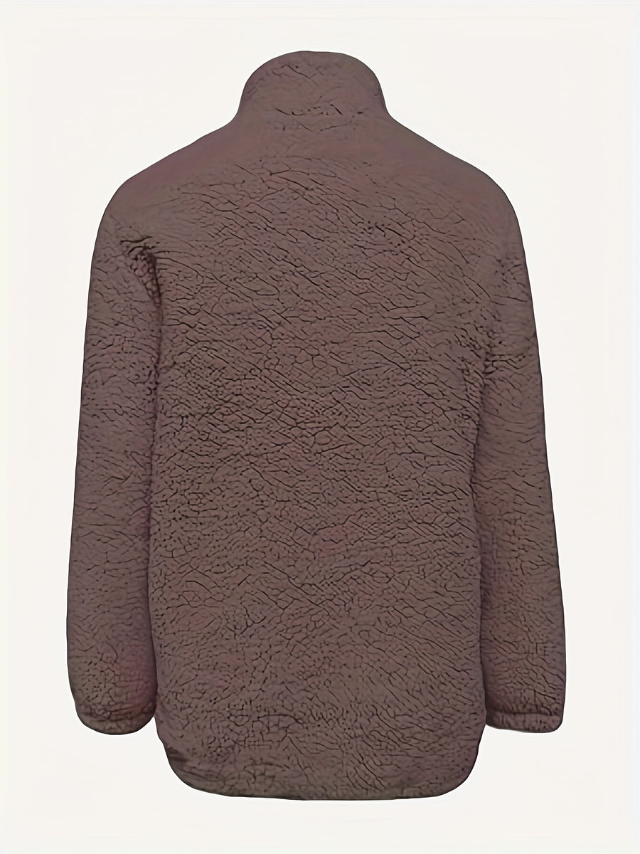 Women'S Faux Small Stand Collar Thick Jacket Coat - Bean color