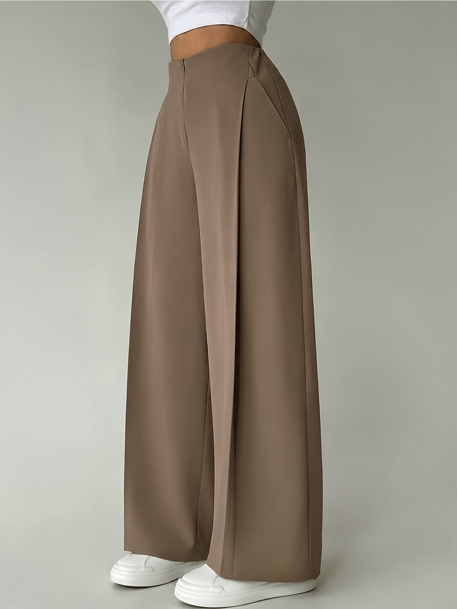 Coffee-colored Pleated Wide-leg Women's Suit Pants, Drapey Loose-fitting Trousers, Commuter Pants That Cover the Hips, Straight-leg Casual Dress Pants, Yytt - Coffee Color