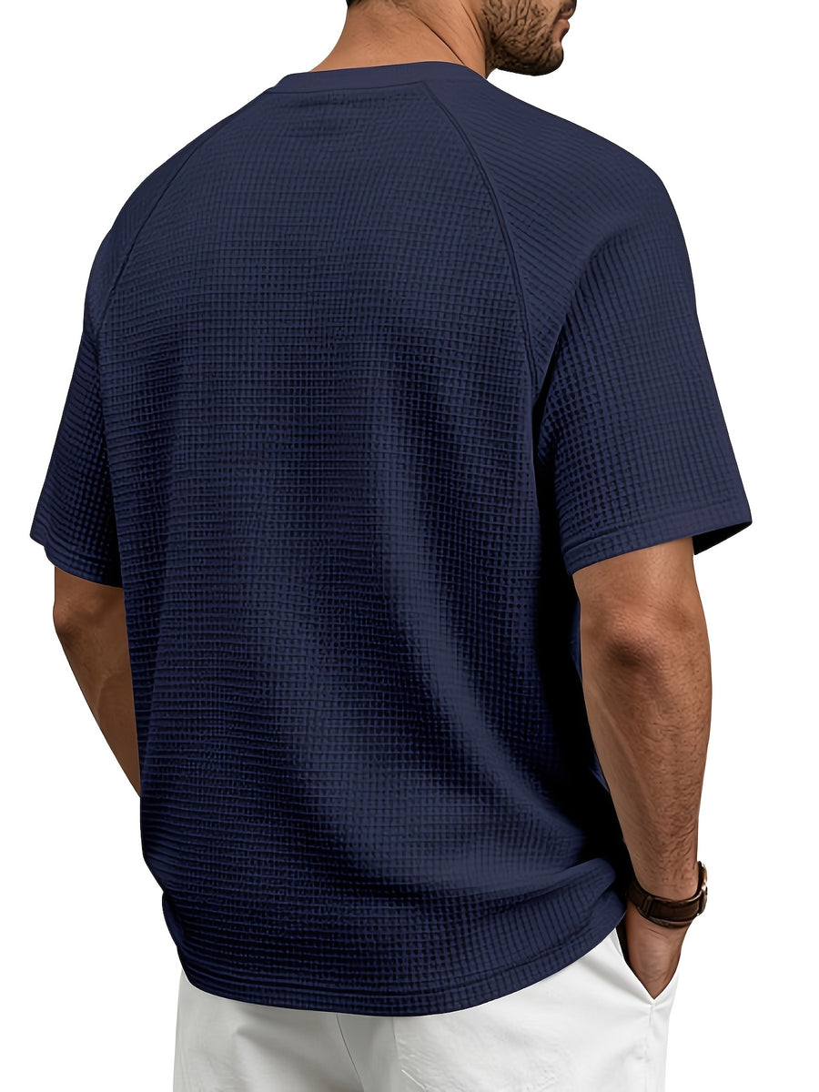 Men'S Summer Easy Fashion Loose Comfortable Breathable Casual Round Neck Short Sleeve T-Shirt - Navy Color