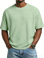 Men'S 2 pc Waffle Knit T Shirts Short Sleeve Crew Neck, Breathable Textured Fabric Casual Tops, Lightweight Soft Comfortable Fit, Ideal for Daily Wear, Travel, Street Fashion And Warm Weather Style - Light Green + White