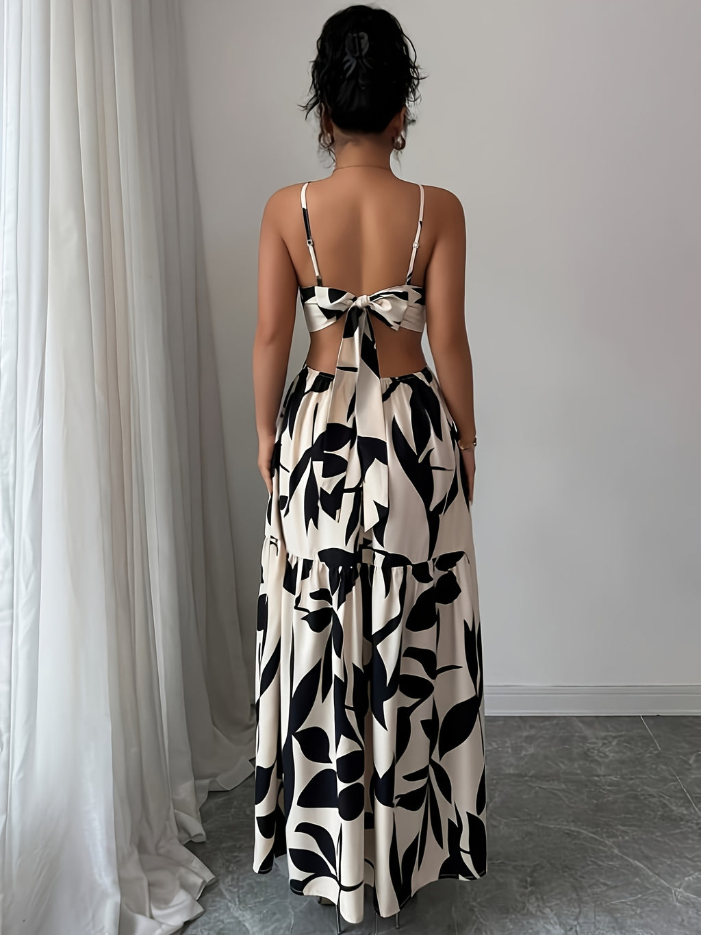 Women's Bohemian Maxi Dress with Adjustable Spaghetti Strap Sleeveless -Line Dress - Floral Print -Length Dress Suitable for Beach Weddings, Parties, Vacations, Machine Washable Round Hoop Hem Dress - Apricot