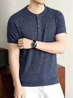 Men'S 2026 New Summer Short Sleeve, Vertical Rib Knit, Regular Fit Casual Top, Easy And Fashionable for Daily Wear, Business Commute, Vacation And Weekend Leisure - Shangqing