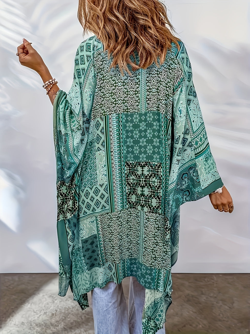 Women's Bohemian Casual Elegant Beach Vacation Summer Thin Long Sleeve Jacket - Emerald Green