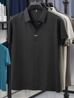 Men's Ice-Feel Seamless Polo Shirt, V-Neck Short-Sleeve Breathable T-Shirt, Summer Men's Business Casual Top, Men's Versatile Commuter T-Shirt, Lapel Basic Fit Top, Sporty Casual Versatile - Black