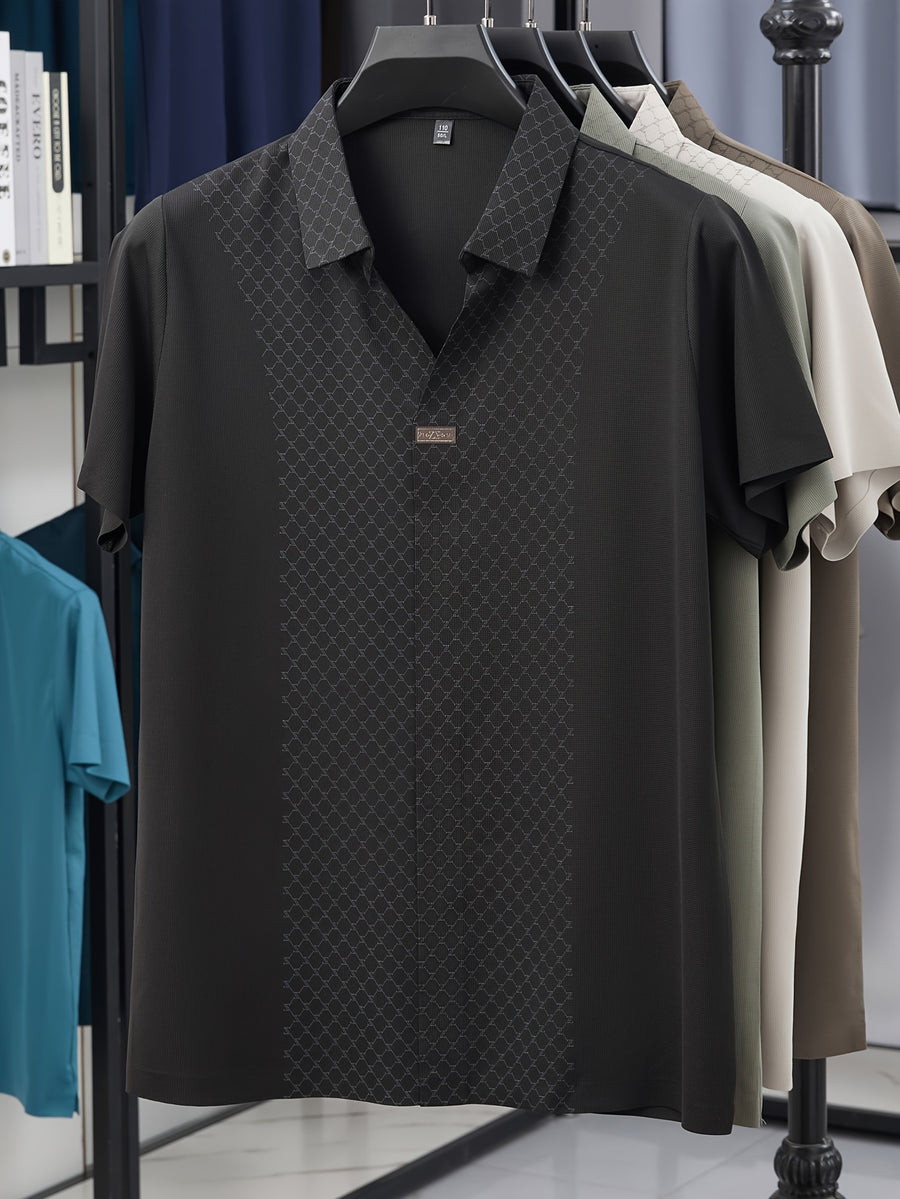 Men's Ice-Feel Seamless Polo Shirt, V-Neck Short-Sleeve Breathable T-Shirt, Summer Men's Business Casual Top, Men's Versatile Commuter T-Shirt, Lapel Basic Fit Top, Sporty Casual Versatile - Black