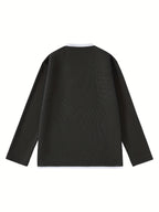 2026 Fashion Brand Print Creative Letter Pattern Mother's Day Waffle 2-in-1 Look Long Sleeve T-Shirt Men's New Casual Loose Outdoor Sports Breathable Oversize Top - Black