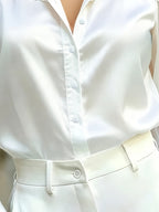 Ladies Elegant Satin Spliced Chiffon Long-Sleeved Breathable Spring And Summer New Style - White