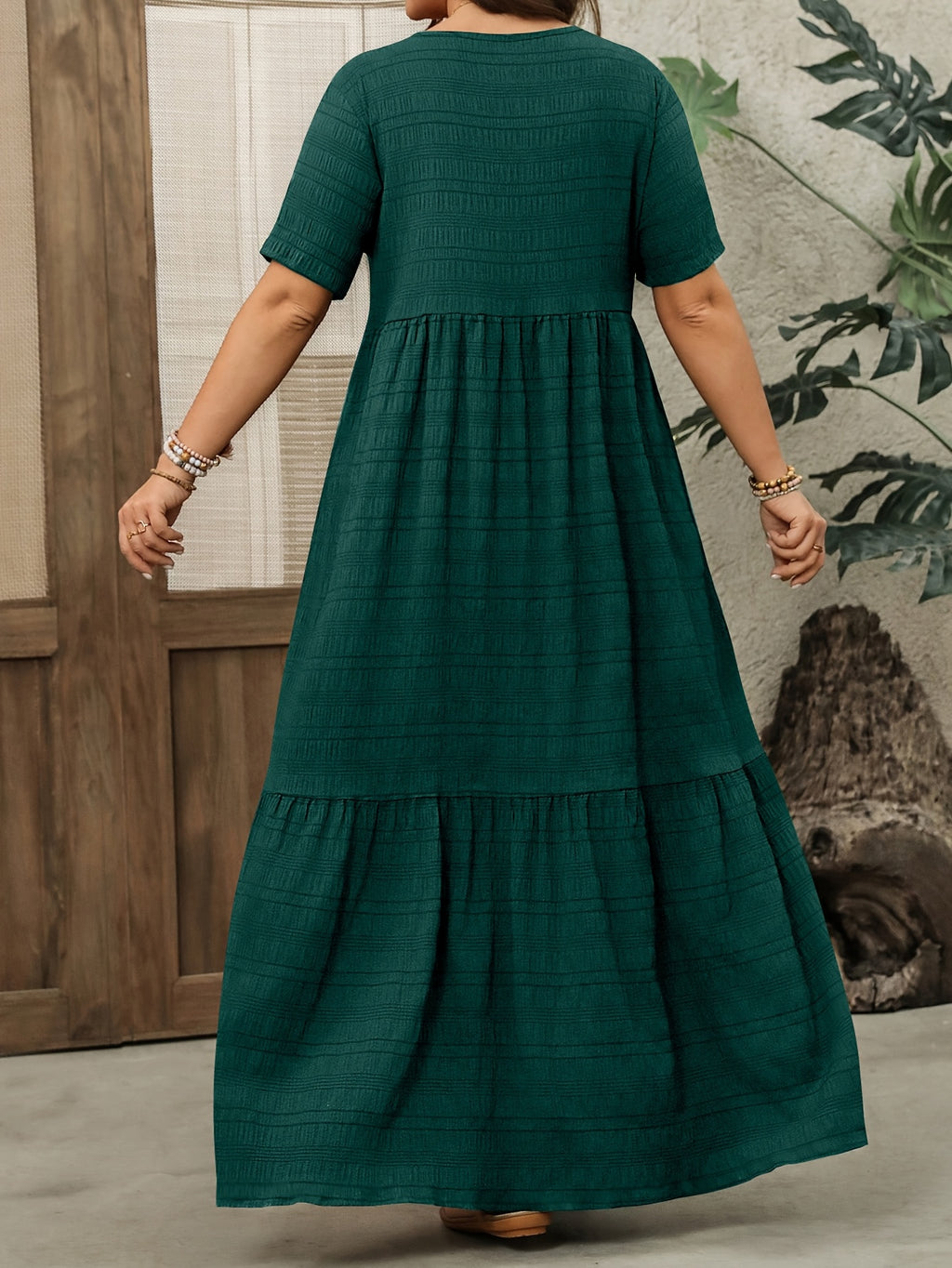Plus Size - Plus Size - Plus Size Women'S Short Sleeve Maxi Dress, Suitable for Spring And Summer Women'S Clothing - Olive Green