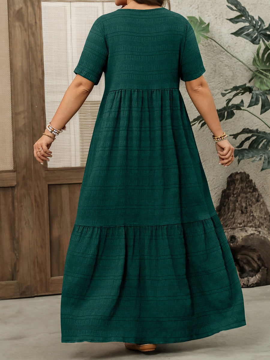 Plus Size - Plus Size - Plus Size Women'S Short Sleeve Maxi Dress, Suitable for Spring And Summer Women'S Clothing - Olive Green
