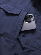 Outdoor Multi-pocket Functional Combat Quick-drying Shirt Casual Quick-drying Sports Shirt Thin Style with Four Chest Pockets and Armpit Ventilation Holes, Hunting - Dark Blue