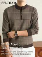 Men' Thick Warm Winter Knit Sweater Half-Zip Collar Pullover - Soft Thermal Long Sleeve Round Neck Sweater Suitable for Casual, Business, Outdoor Wear, Ideal Gift for & Husband, Fishing, Camping, Daily Use, Hand Washable - Camel